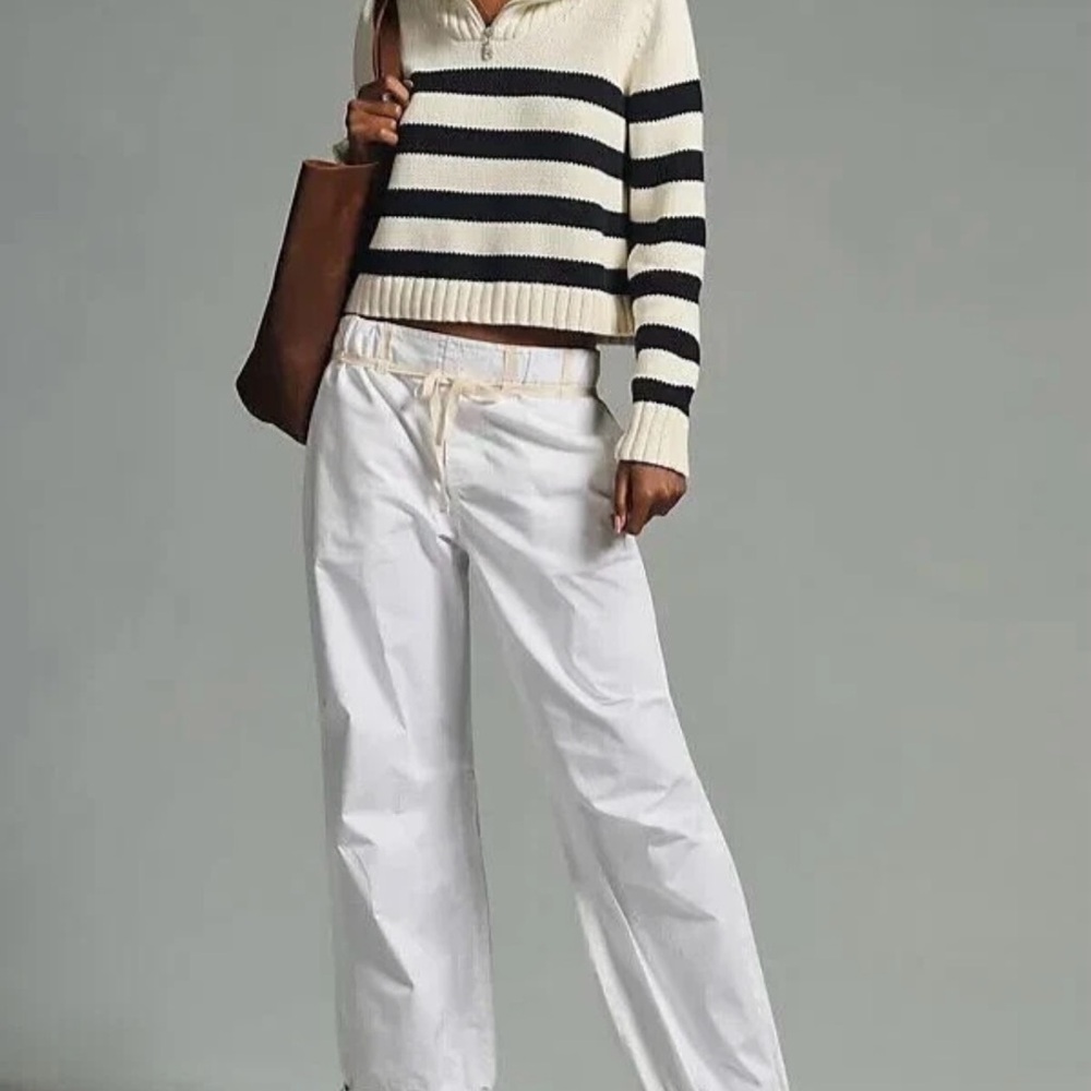 Anthropologie Pilcro Wide-Leg Women's Pants White Size M With Ankle Drawstring